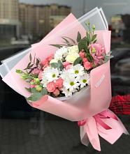 Букет цветов из:  Розы, Лизиантусы и Хризантемы в Горнореченском
