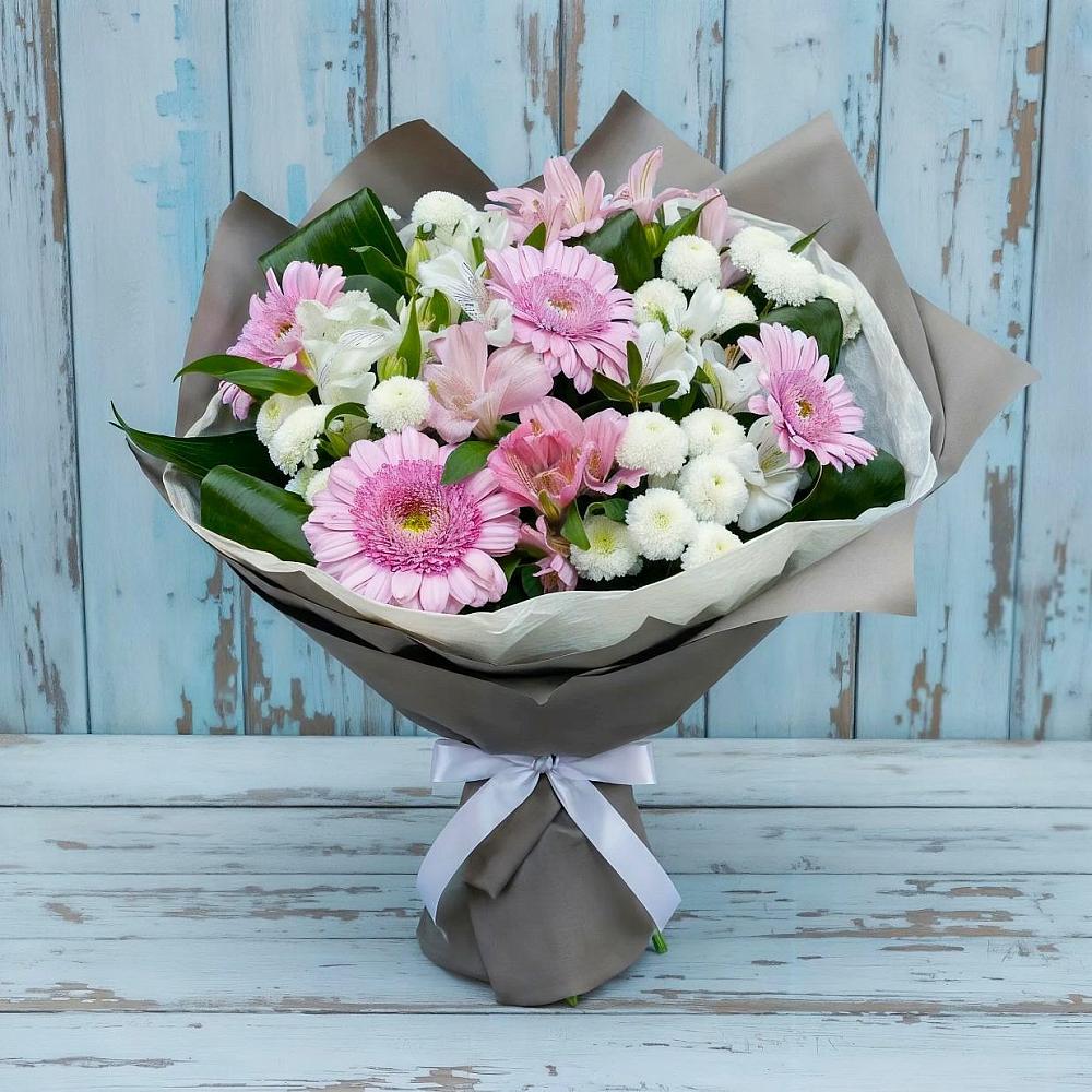 Букет цветов из: Герберы, Альстромерии и Хризантемы в Горнореченском
